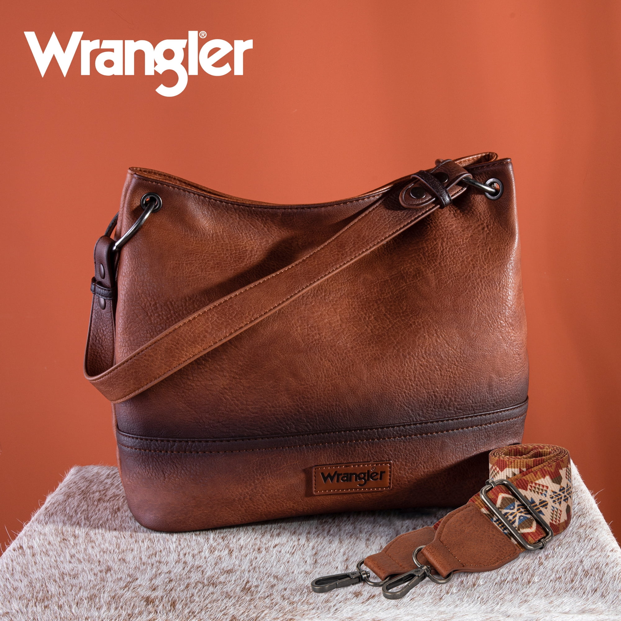 Wrangler Hobo Bags for Women Vegan Leather Top Handle Shoulder Purses and Handbags, Brown