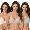 thumbnail image 3 of Curve Muse Women's Plus Size Cotton Unlined Balconette Underwire Bras-3 Pack-CLOUD BLUE,BLUSH,PINK PRINT-46DDD, 3 of 7