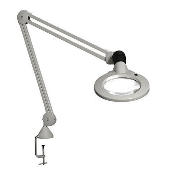 Luxo 18113LG KFM LED Illuminated Magnifier, 45" Arm, 3 Diopter, Edge Clamp, Light Gray