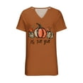 thumbnail image 2 of VKOYWKM Women's Thanksgiving Pumpkin T Shirts V Neck Short Sleeve Fall Tops Halloween Graphic Tees Thankful Grateful Blessed T-Shirts, 2 of 4
