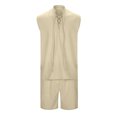 thumbnail image 6 of Miqool Mens Summer Beach Outfits 2 Piece Shorts Sets Sleeveless Lace-Up Shirts and Shorts Set Sweatsuit Track Suits with Pockets, 6 of 7
