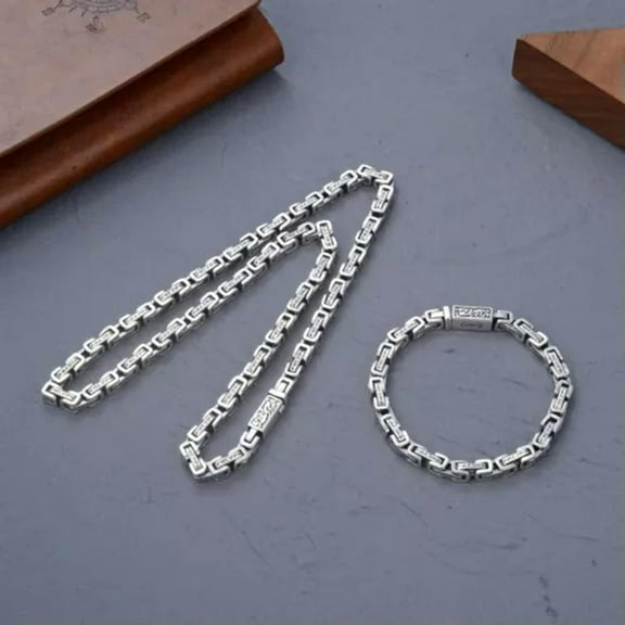 K-KED Real 925 Sterling Silver Chain Women Men 5mm Byzantine Link Necklace Bracelet -28inch-82-85g