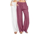 thumbnail image 3 of Drawstring Waist Casual Pants for Women, Solid Color Trousers with Pockets, Elastic Lounge Pants, Relaxed Fit Long Pants, Work From Home Gifts for Women | CSEONE,White L, 3 of 9