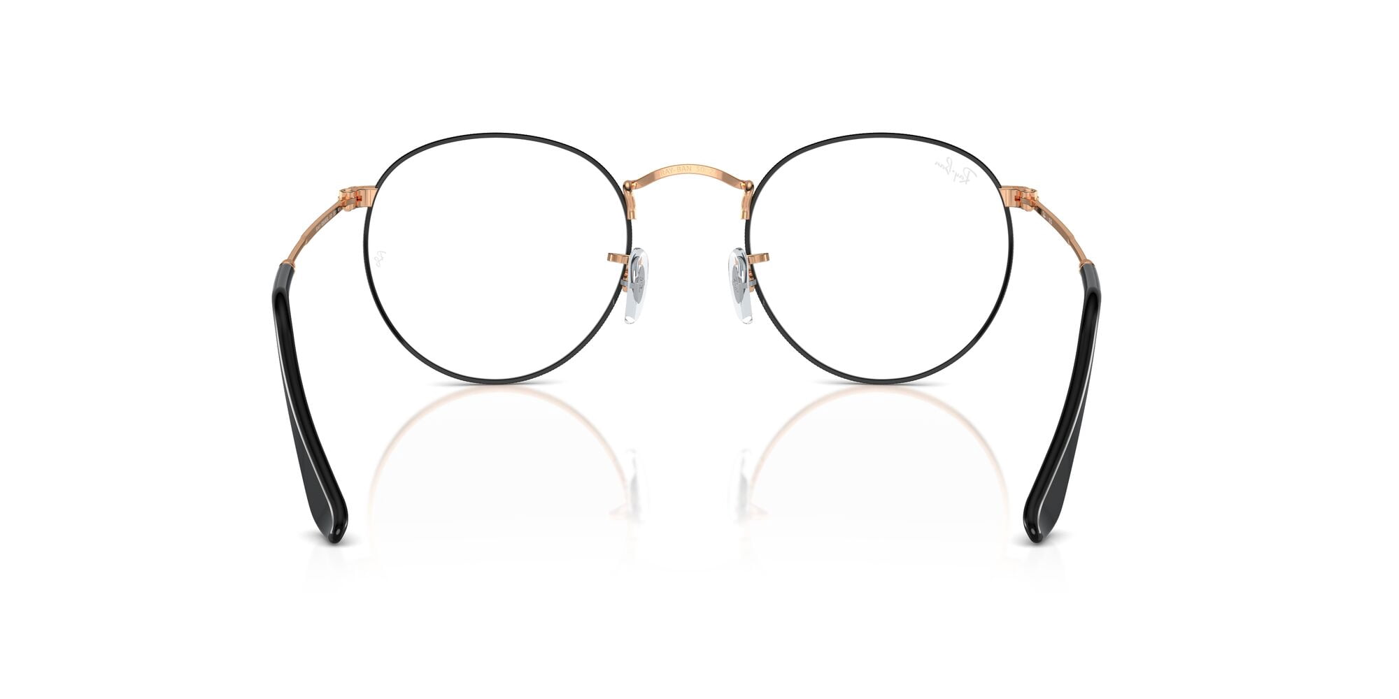 Ray-Ban Unisex Size 50 Round Metal Prescription Eyeglasses, Polished Black on Rose Gold/Demo Lens