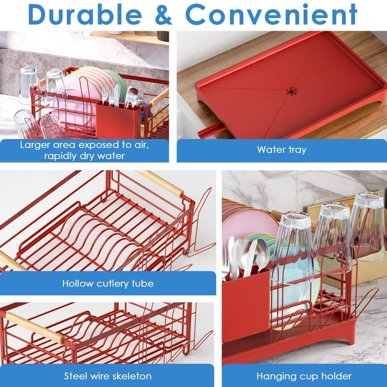 Lewis's 2 Tier Dish Drainer for Kitchen Sink - Red
