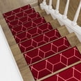 thumbnail image 7 of Slip-Resistant, Non-Adhesive, Durable, Stain-Resistant, Washable 8.5x26 in. Stair Treads to Enhance Safety, Protect Stairs, and Reduce Noise. Red and White Contemporary Geometric Design, Set of 13, 7 of 7