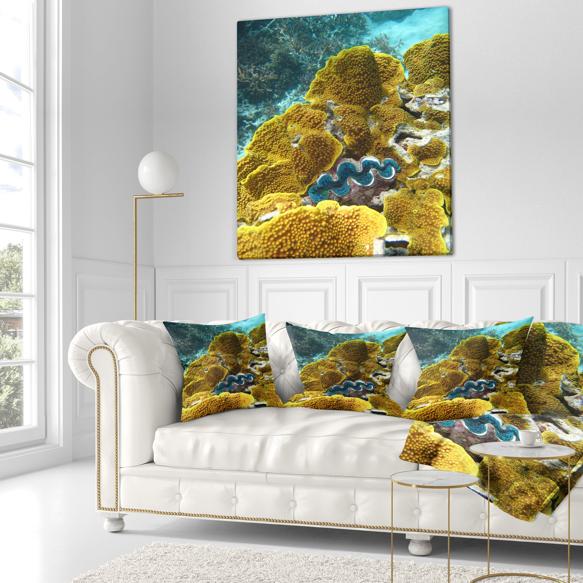 Designart Barrier Reef Underwater Scene - Seascape Throw Pillow - 16x16