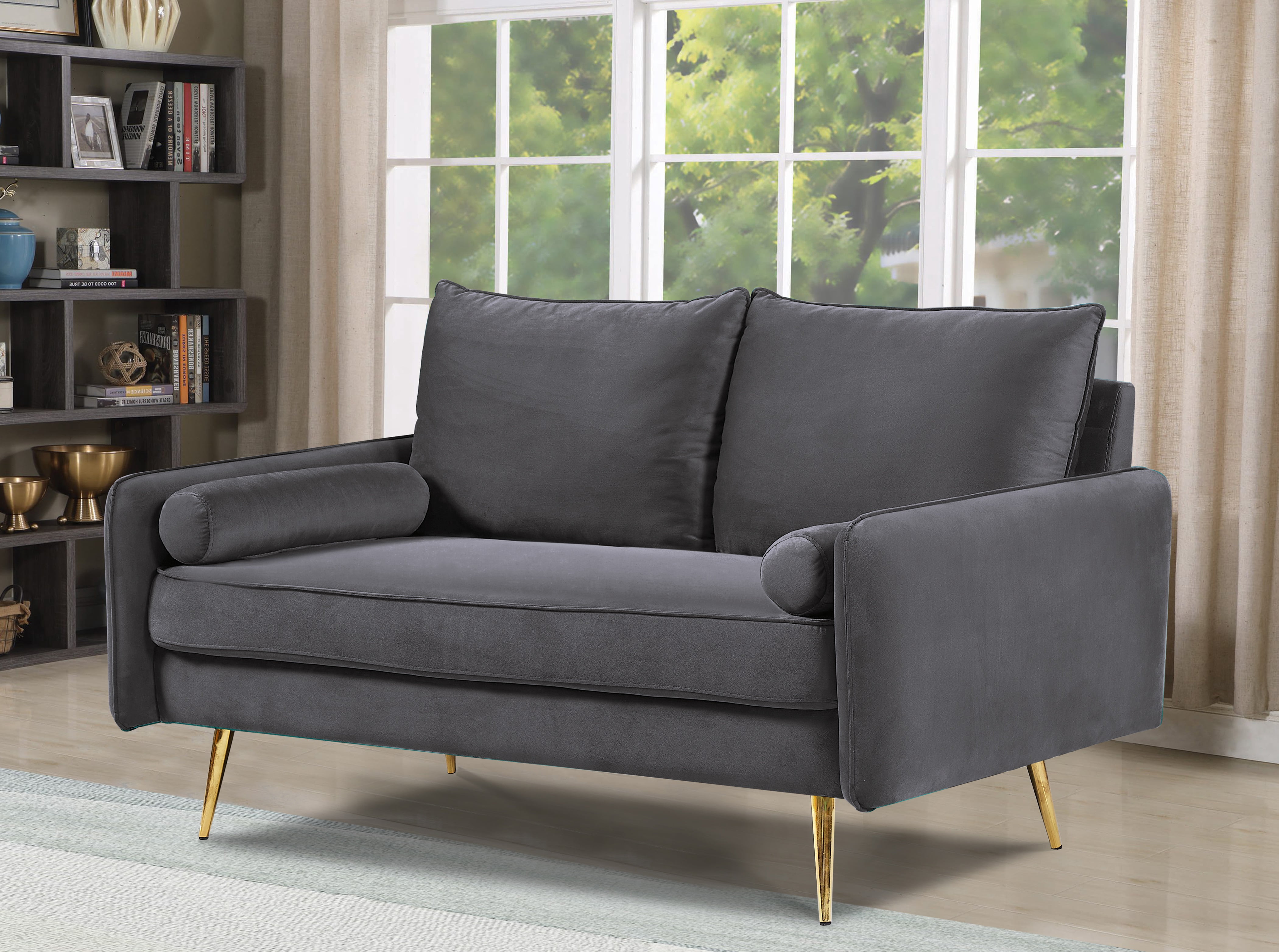 US Pride Furniture Villeda 70''W Polyester Square Arms Loveseat Gray