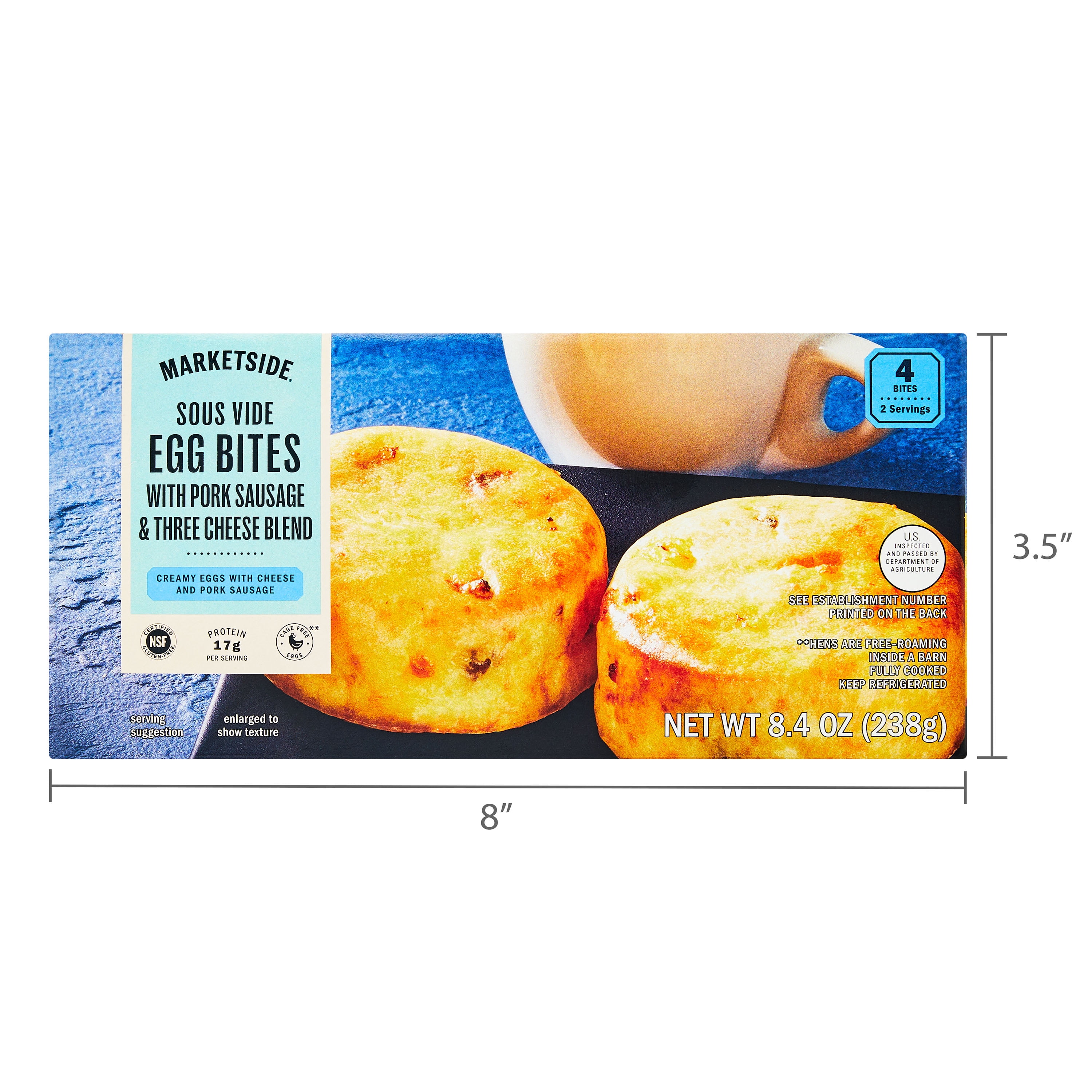 Marketside Sous Vide Egg Bites with Pork Sausage & Three Cheese Blend, 8.4 oz, 4 Count