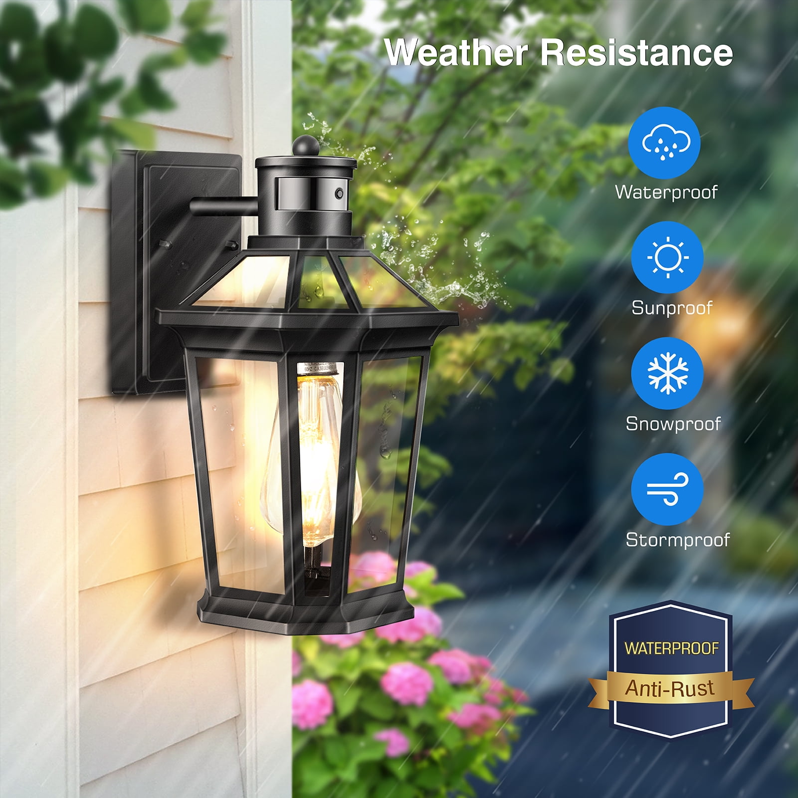 VIANIS Motion Sensor Outdoor Lighting, Outdoor Wall Lights Wall Mount with Clear Glass Shade, Black Dusk to Dawn Garage Light Sconce, Waterproof Exterior Lights for House, Patio