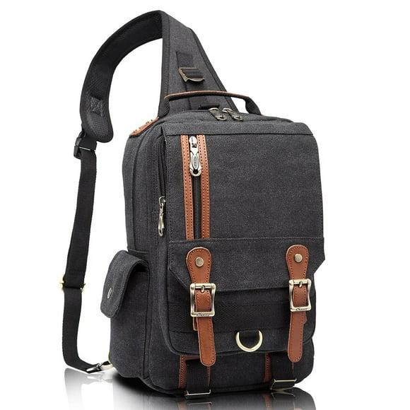 KAUKKO Canvas Messenger Bag Cross Body Shoulder Sling Backpack Travel Senderismo Chest Bag KAUKKO FD252-Black