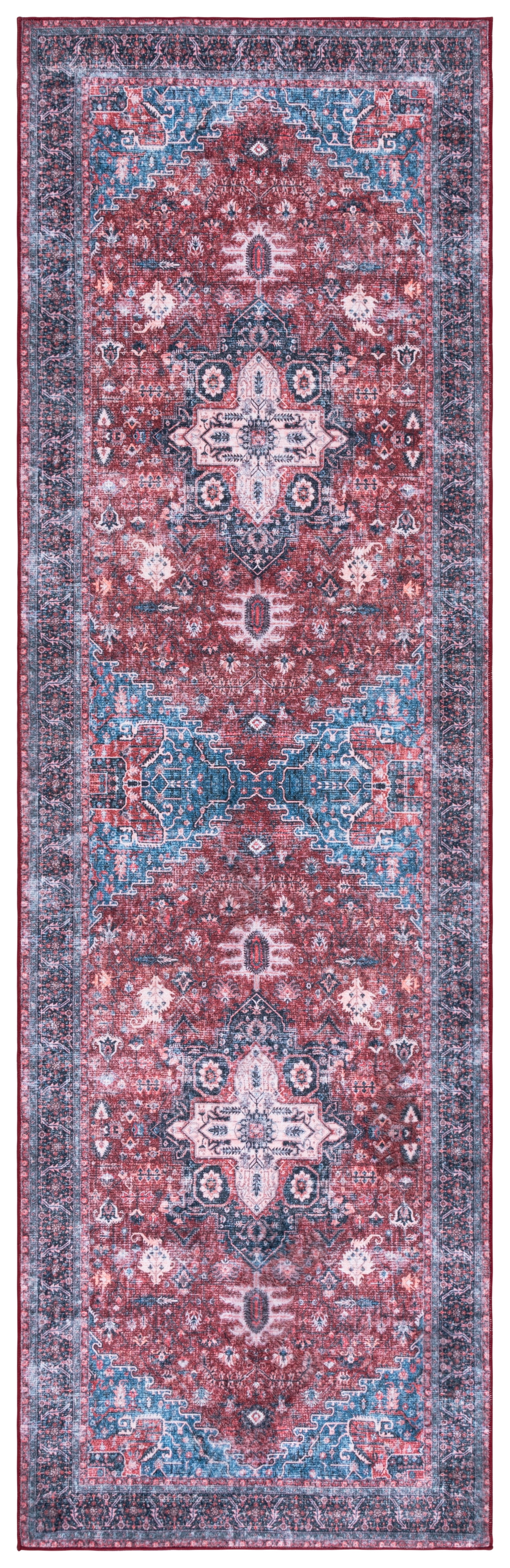 Safavieh Arizona Orlando Oriental Machine Washable Runner Rug, Red/Navy, 2'6" x 8'