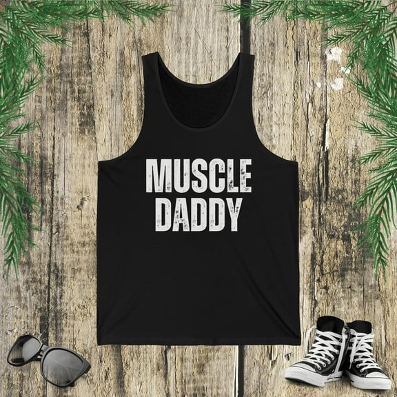 Vintage Muscle Daddy Weightlifter dad cool father workout Jersey Tank