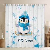 Manfei Cute Animal Penguin Curtains Pack of 2 (42x84 Each) for Boys Girls,Winter Snowflake Curtains Blackout,Happy Xmas Christmas Bedroom Curtains,Lightweight Room Decor