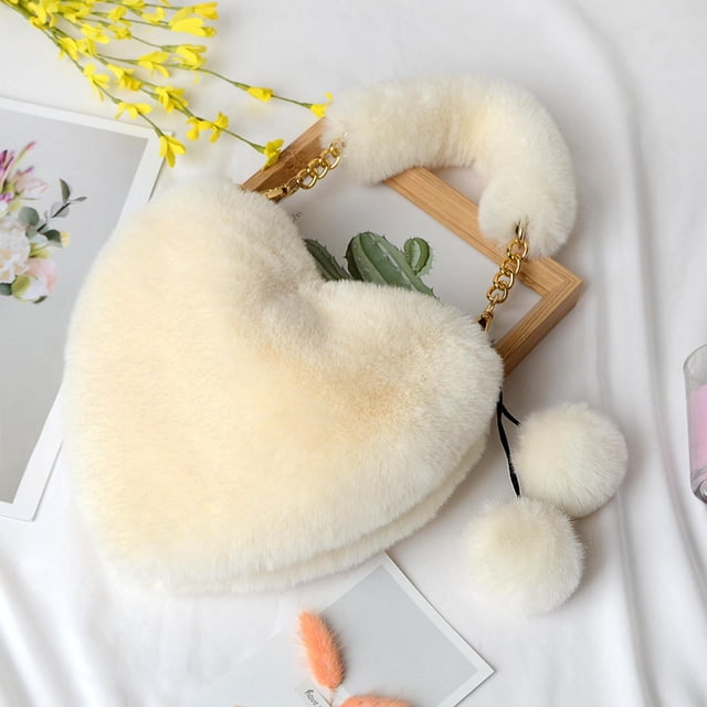 Bolso de mano sintética Hugo Axi Corazón Suave de Invierno Blanco