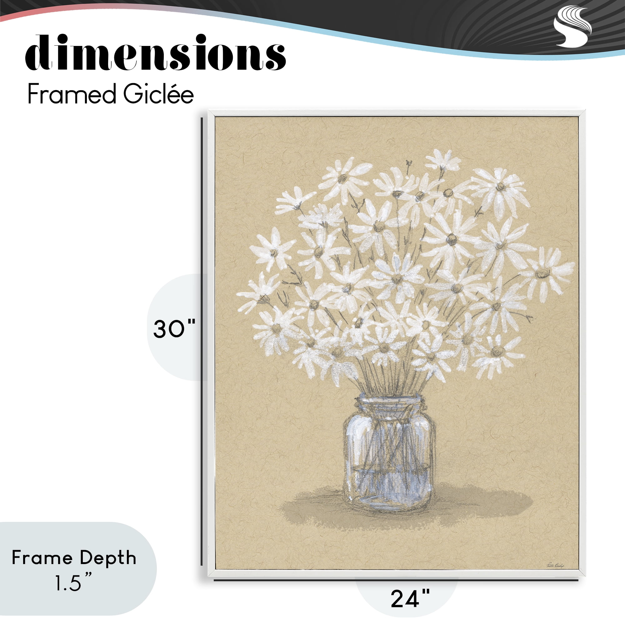 Stupell Industries Daisies Jar Drawing White Framed Giclee Art, design by Patti Bishop