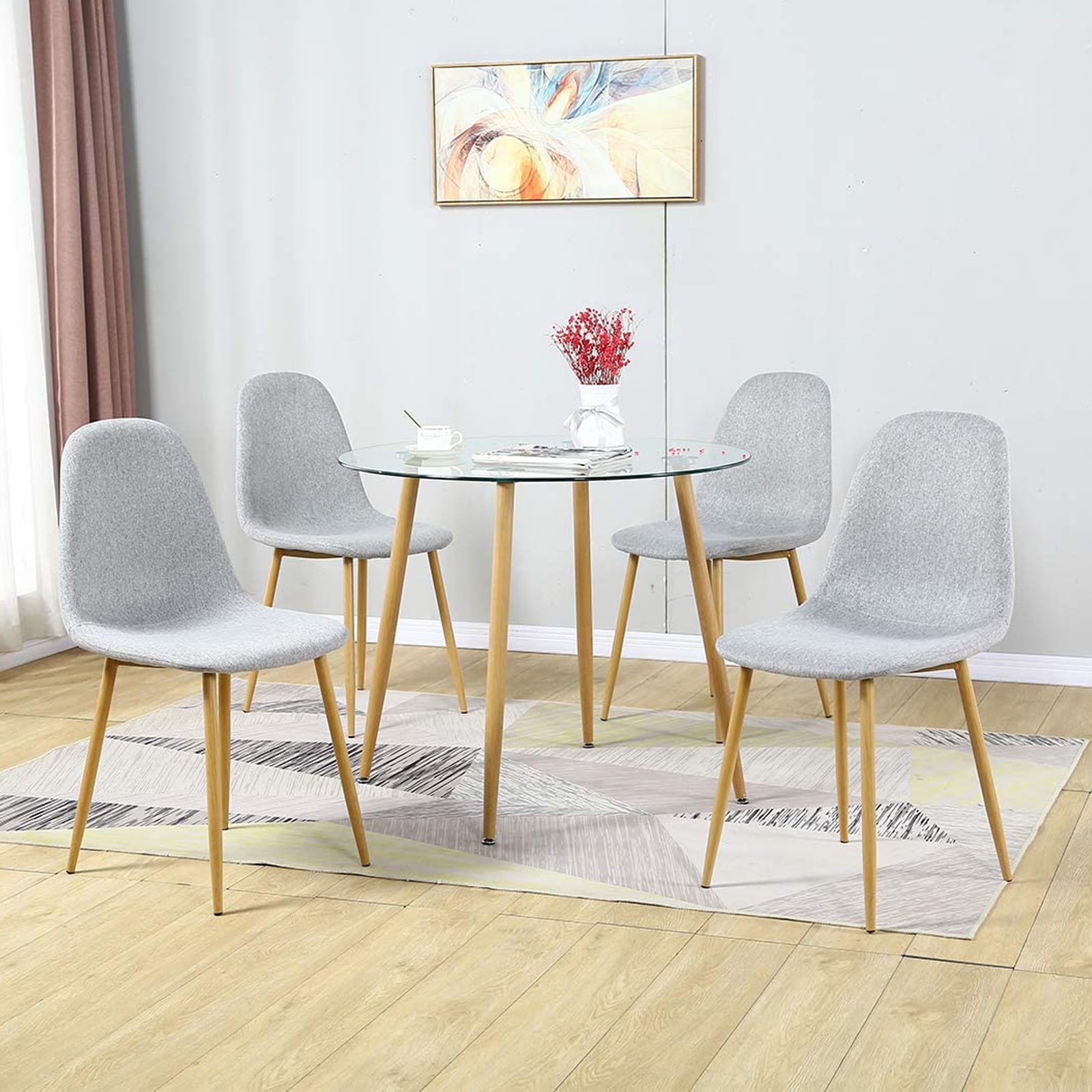 Buy Boowill 5 Pieces 35.5 Dining Table Set Modern Mid Century Dining Room Set Round Tempered
