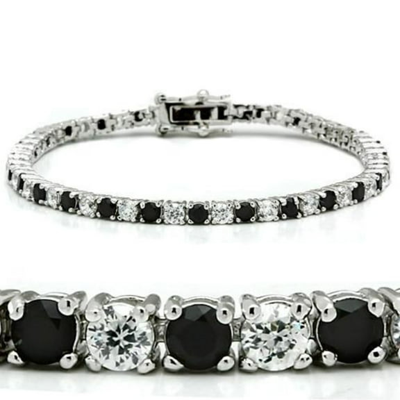 Luxe Jewelry Designs Rhodium Plated Women's Tennis Bracelet with Black Diamond Cubic Zirconia, 7"