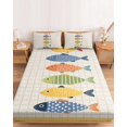 thumbnail image 2 of Twin Sze Fitted Sheet Set - Coastal Nautical 2 Piece Bedding Sets 16" Deep Pocket Fitted Sheet with 1 Pillowcase, Summer Cute Cartoon Fishes Plaid Yellow Brushed Microfiber Hotel Luxury Bed Sheets, 2 of 9
