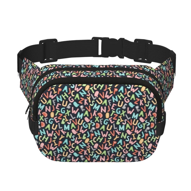 Balery Alphabet Mochila Cinturón para Mujeres y Hombres, Bolsa de Cintura Impermeable de Doble Capa con Correa
