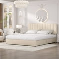 thumbnail image 4 of VECELO Upholstered Platform Bed Frame with 4 Storage Drawers, King Size Bed Frame with Adjustable Headboard, No Box Spring Needed, Beige, 4 of 7