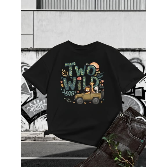 Childrens Wear Two Wild Safari Animals Graphic T Shirt For Boys Girls Cute Funny 2Nd Birthday Gift Unisex Short Sleeve Cotton Tee