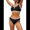 thumbnail image 3 of Trajes de Baño Deportivos para Mujer, Conjuntos de Dos Piezas de Cintura Alta y Corte Alto, Trajes de Baño Deportivos. Negro M, 3 of 10