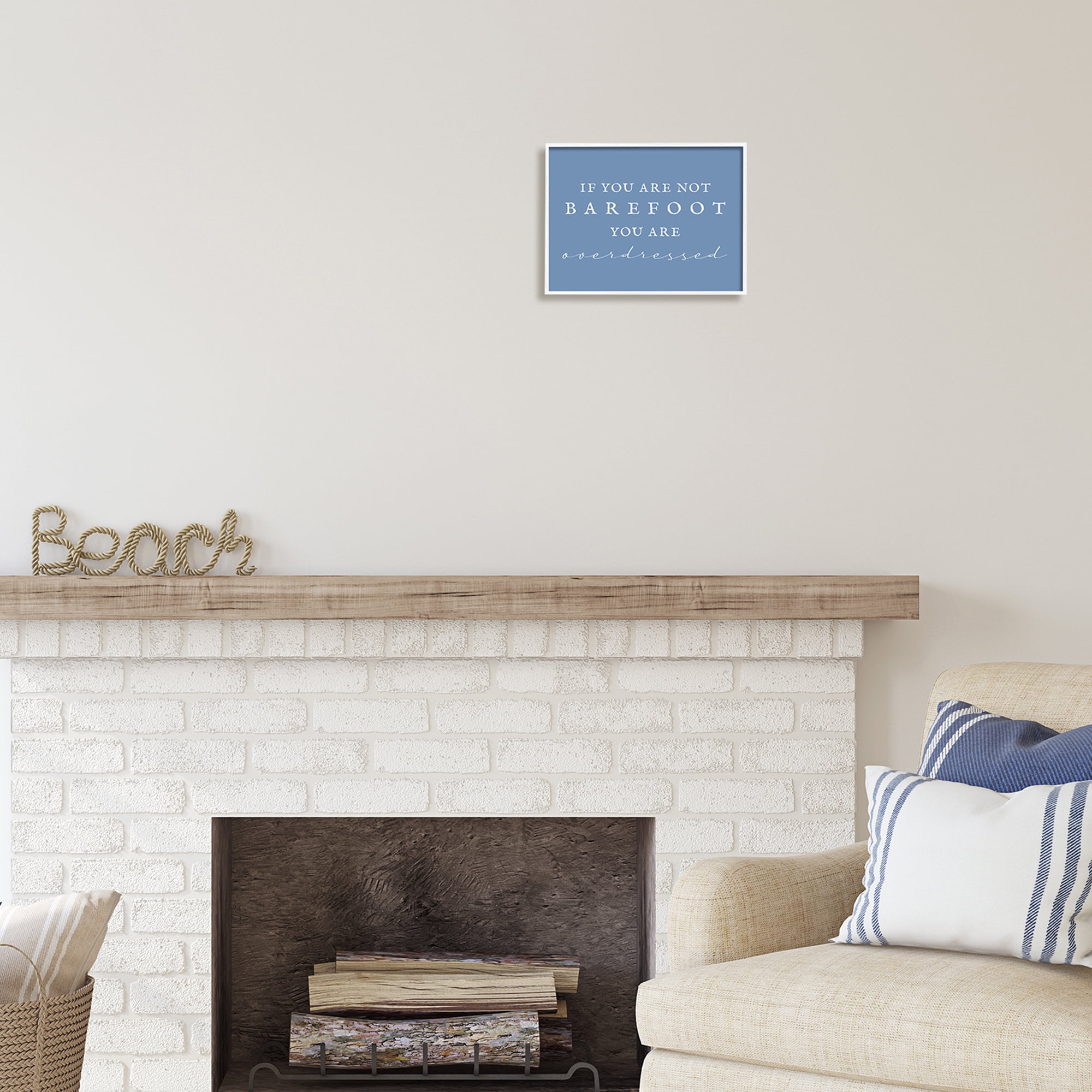 Stupell Industries Funny Barefoot Beach Phrase Inspirational Painting White Framed Art Print Wall Art, 14 x 11