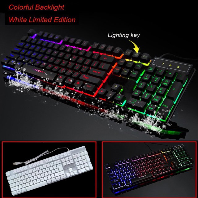 Cagogo under $5 1Pcs Gaming Keyboard, Colorful LED Backlit USB Wired Gaming Keyboard,Crack RGB Illuminated Mechanical Feel Keyboard,104 Keys Multimedia PC Desktop Keyboard