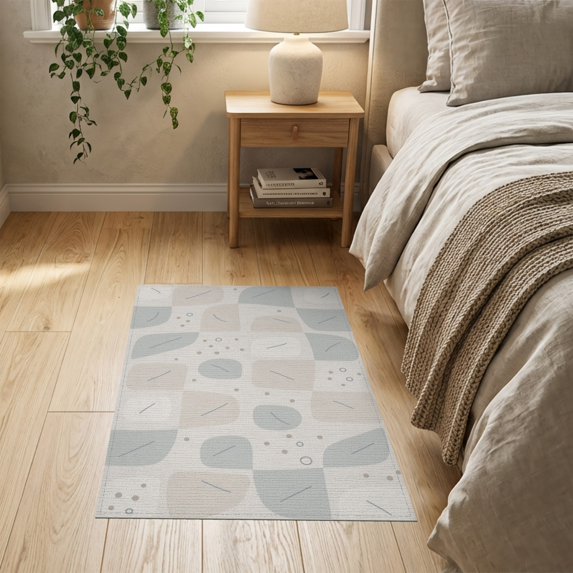 ODIKA 2'x3' Beige Gray Soft Abstract Pattern Washable Accent Rug Modern Geometric Mid-Century Style Design Pet Friendly, Bedside Mat for Bedroom, Nursery, RV