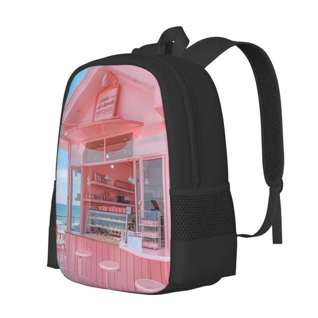 Disketp Pastel Pink Beach Cafe Mochila Minimalista de Gran Capacidad, Mochila de Viaje para Escuela, Trabajo o Uso Diario