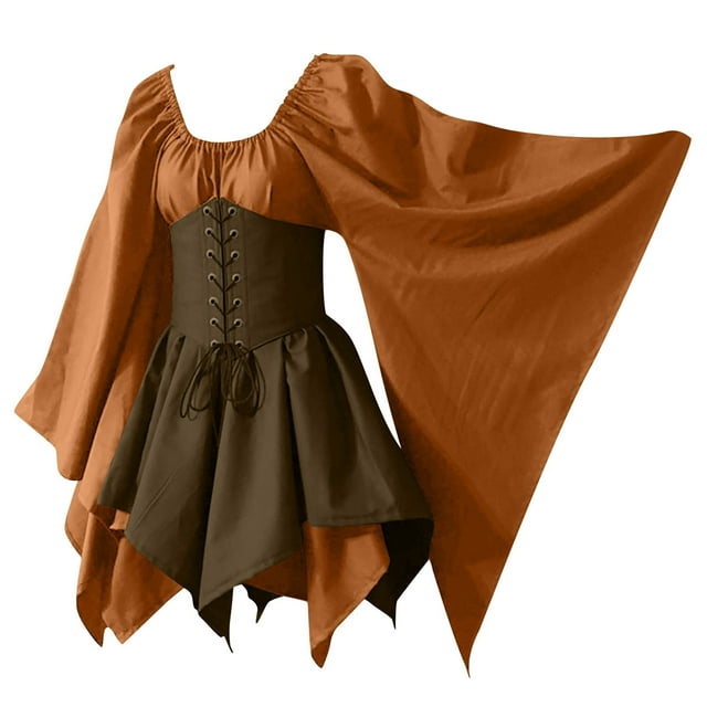 DuoJiaJ Performance Médiévale pour Femmes Robe Chemise Irlandaise à Manches Trompette avec Corset Robe Traditionnelle Fête et Party Femmes m Cosplay Gothique Rétro Robe Corset à Manches Longues