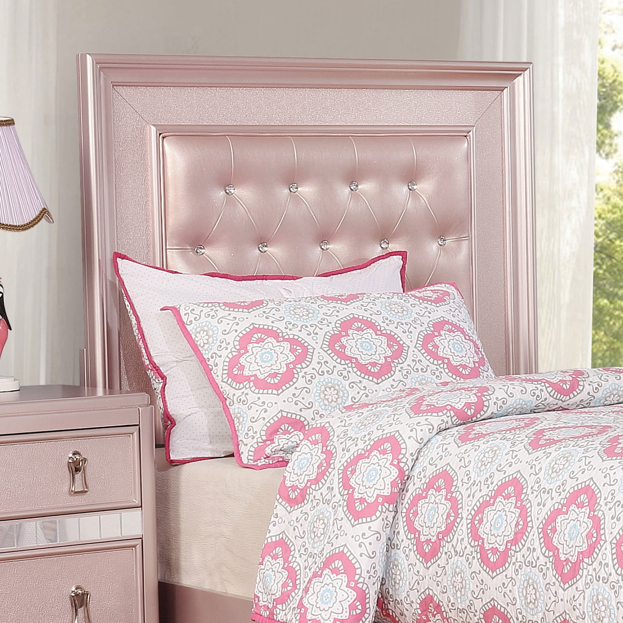 Furniture of America Starnom Contemporary Panel Bed, Twin, Rose Pink
