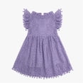 thumbnail image 2 of Girls Summer Print Dresses Flowy Spaghetti Strap Bow Ruched Waist Casual A-Line Sundress Purple 6-7 Years, 2 of 4