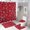Color, variant on Red Floral Sketch Pattern Shower Curtain Set 4PCs with Hooks Waterproof Bathroom Toilet Mat Lid Decor