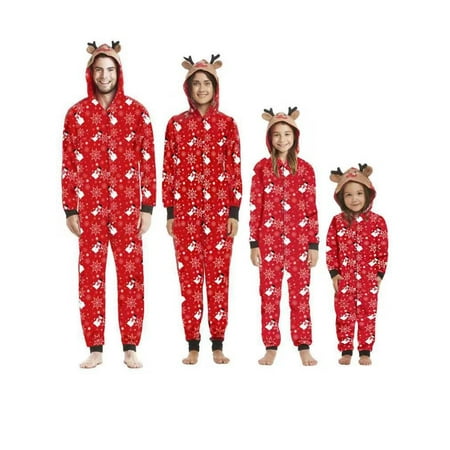 

AvoDovA Christmas Family Matching Hoodie Pajamas Snowman Romper Long Sleeve One Piece Jumpsuit Zipper Pjs for Adult Kids Baby
