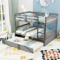 Costway Full over Full Bunk Bed Platform Wood Bed with  Trundle & Ladder Rail Gray