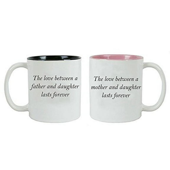 The Love Between Father/Mother and Daughter Ceramic Coffee Mugs Bundle - Great for Expecting Grandparents, Father's and Mother's Day