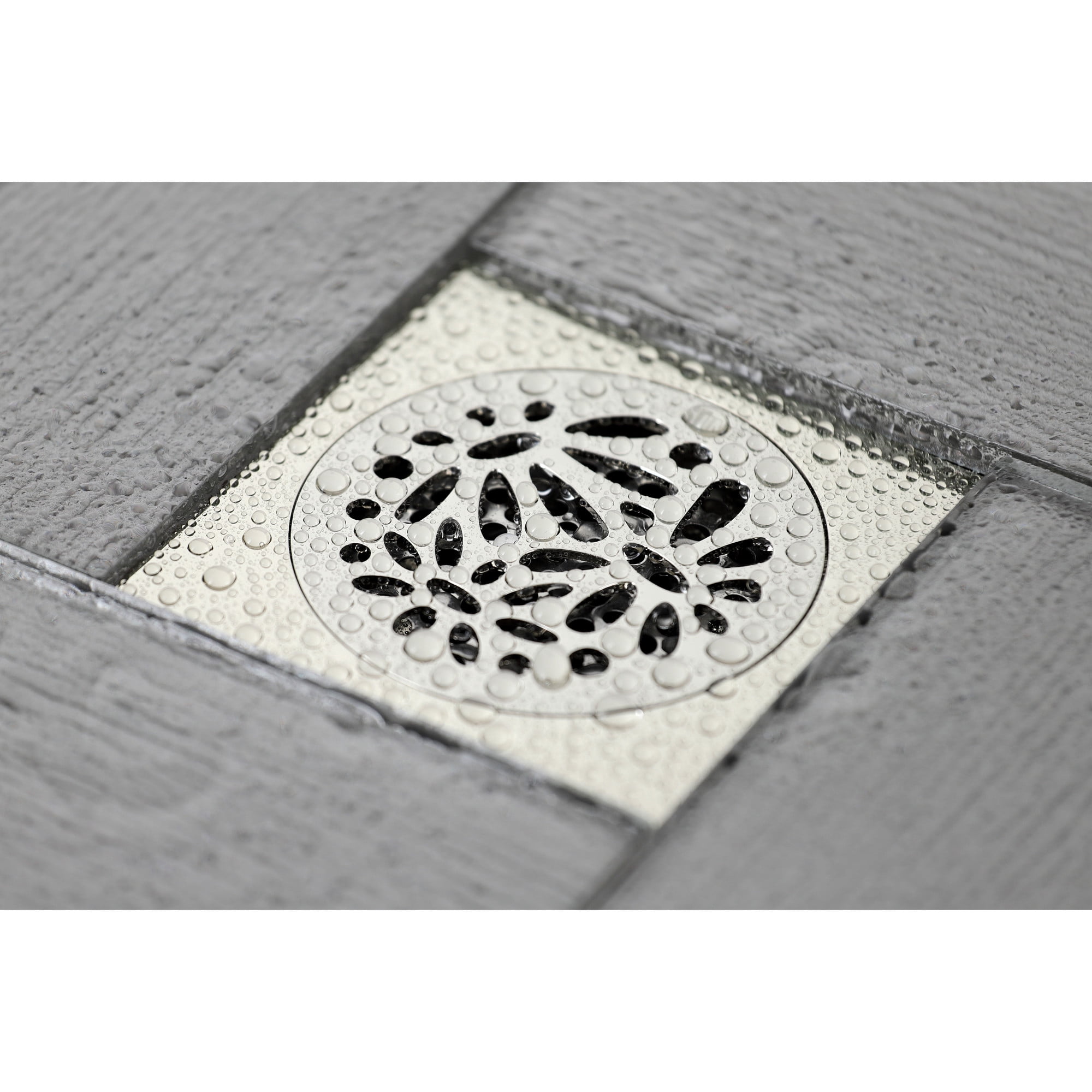 Kingston Brass BSF6360PN Watercourse Floral 4-Inch Brass Square Grid Shower Drain with Hair Strainer in Polished Nickel