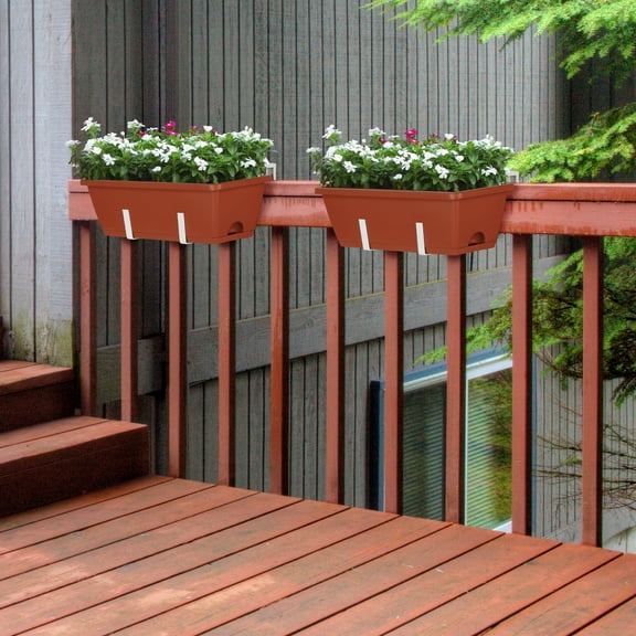 6 Pack Railing Planter Boxes Deck Railing Flower Box with Adjustable Bracket 17 Inch Window Boxes Rectangle Window Deck Hanging Planters Boxes for Outdoor Patio, Red
