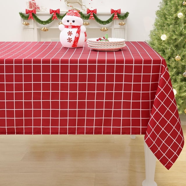 Rectangle Waterproof Fabric Table Cloth, Plaid Stain Resistant Polyester Tablecloth, Washable Cloth Table Cover for Fall Halloween Decor, Dining Room, Outdoor (60" x 120", Red)