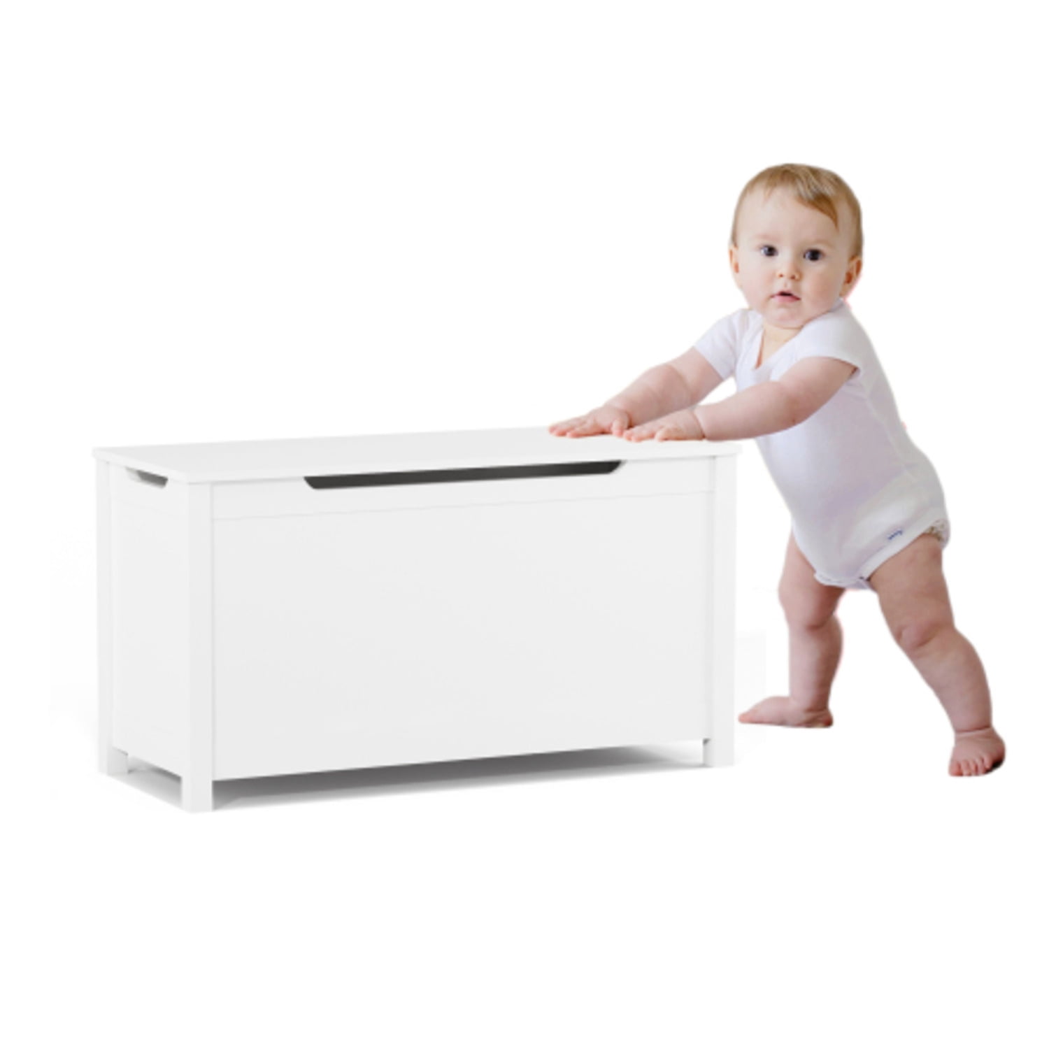 Kids Wooden Toy Box Storage with Safety Hinged Lid for Ages 2+ (Gray)