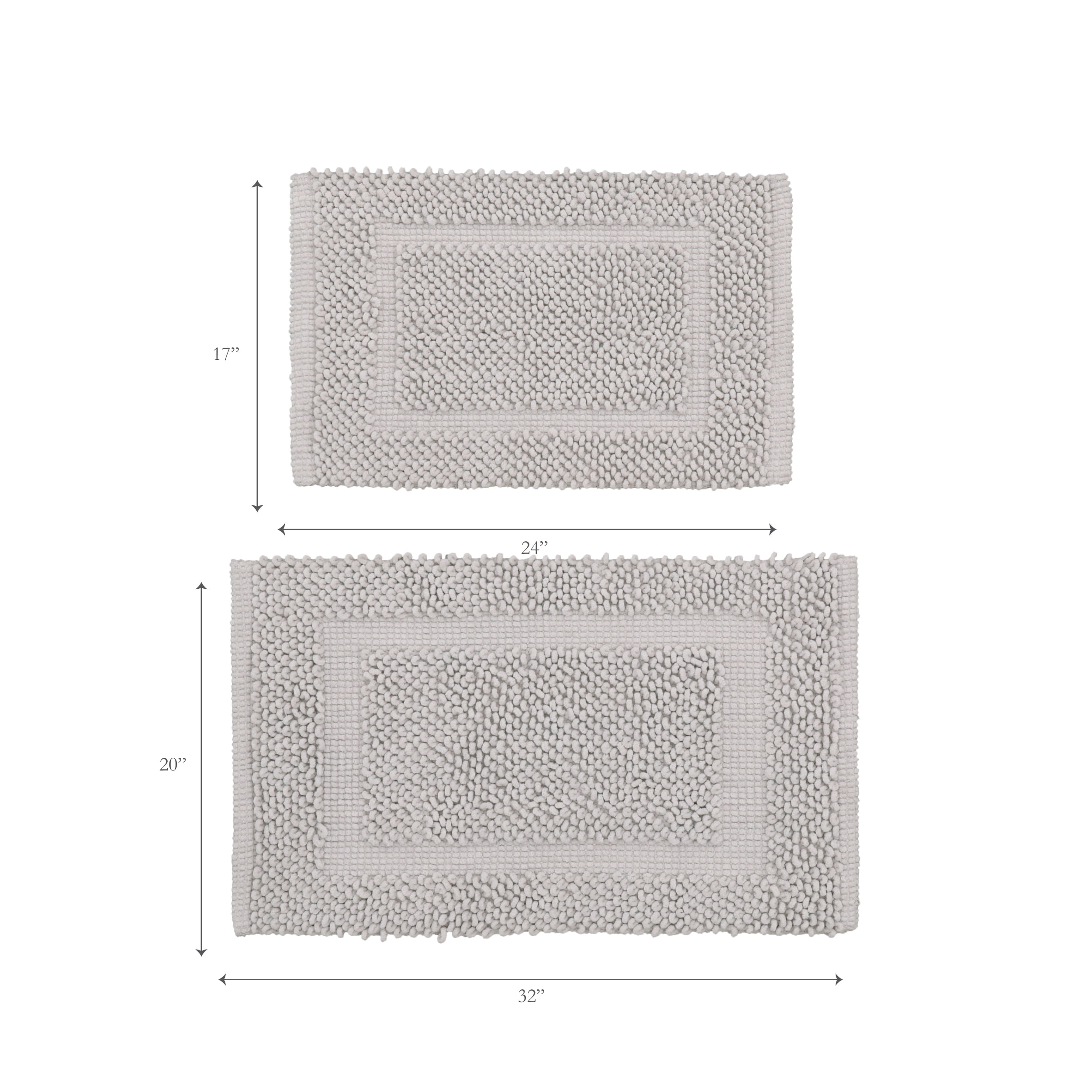 Jean Pierre New York Sophie Border 100% Cotton Non-Slip Bath Mat Set - Soft Gray - 17x24/20x32
