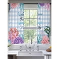 thumbnail image 2 of Summer Ocean Sheer Curtains 72 Inch Long 2 Panels, Welcome to Life Color Coral Shell Blue Plaid Light Filtering Rod Pocket Curtains, Sheer Voile Drapes for Living Room Bedroom, 52"x72", 2 of 8
