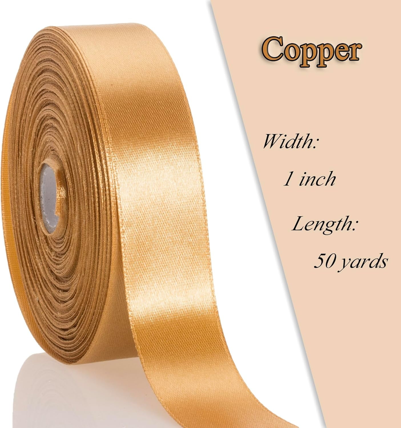 50 Yards 1 Inch Copper Satin Ribbon, Single Face Polyester Solid Color Craft Fabric Ribbon for Handmade Roses, Gift Wrapping, Bouquets, Wedding, Christmas, and Party Decoration