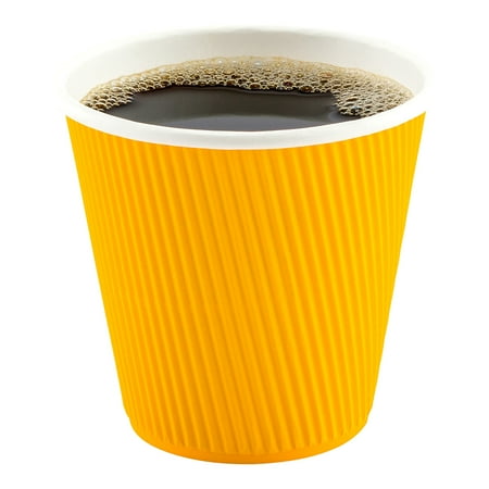 8 oz Yellow Paper Coffee Cup - Ripple Wall - 3 1/2" x 3 1/2" x 3 1/4" - 500 count box