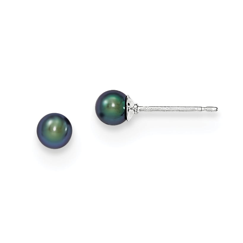 Primal Silver Sterling Silver 4-5mm RH Black Freshwater Cultured Round Pearl Stud Earrings