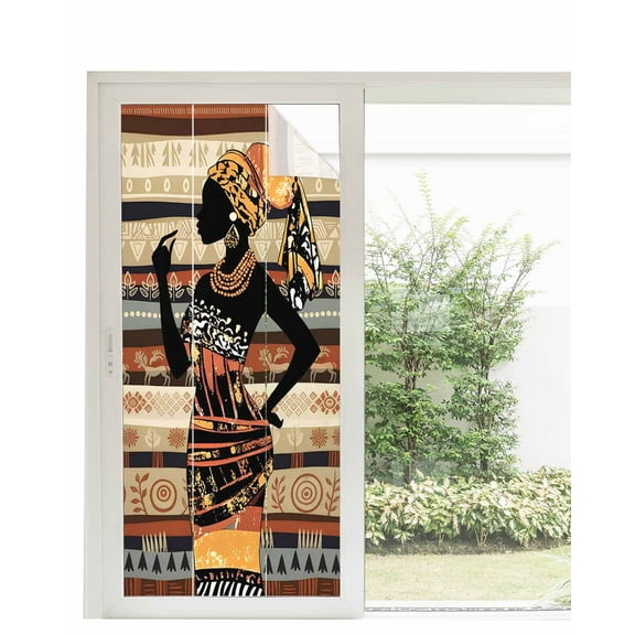 Window Privacy Film African Women Stained Glass Window Film Decorative Sun Block Window Cover Black Boho Tradition Ethnic Southwest Window Clings Static Adhesive Sticker for Bathroom 35.4"x78.7"