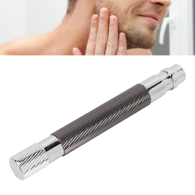 Manche de Rasoir Manuel, Manche en Métal Réutilisable Antidérapant pour Hommes Noir, Argent
