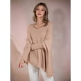thumbnail image 6 of Women'S V-Neck Batwing Sleeve Casual Fringed Hem Oversized Knit Poncho Sweater Khaki L/XL, 6 of 8